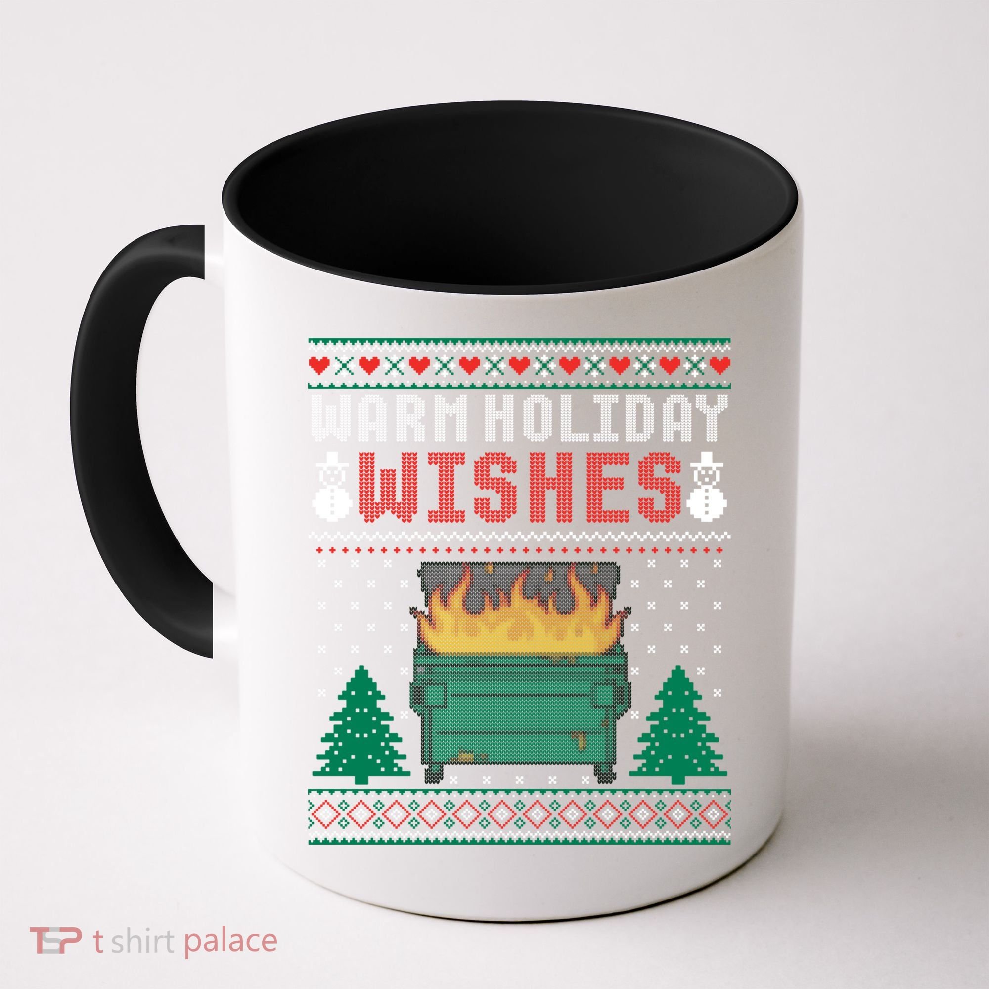Warm Holiday Wishes Christmas Lights Sweater Dumpster Fire Coffee Mug