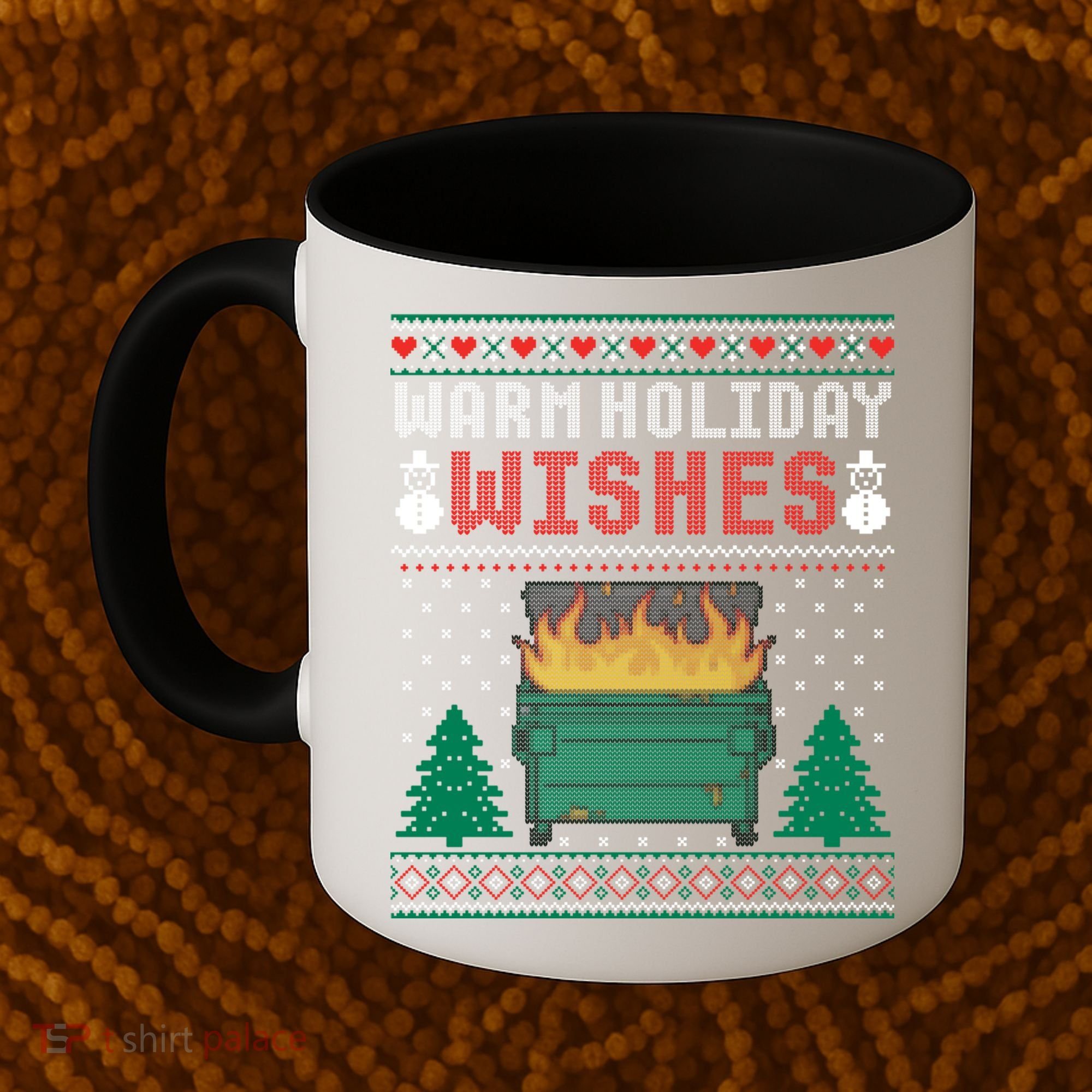 Warm Holiday Wishes Christmas Lights Sweater Dumpster Fire Coffee Mug