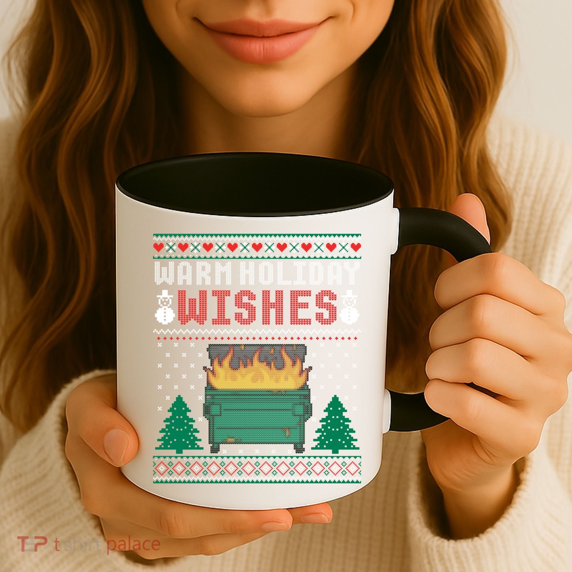Warm Holiday Wishes Christmas Lights Sweater Dumpster Fire Coffee Mug