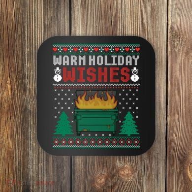 Warm Holiday Wishes Christmas Lights Sweater Dumpster Fire Coaster