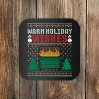 Warm Holiday Wishes Christmas Lights Sweater Dumpster Fire Coaster thumb 0
