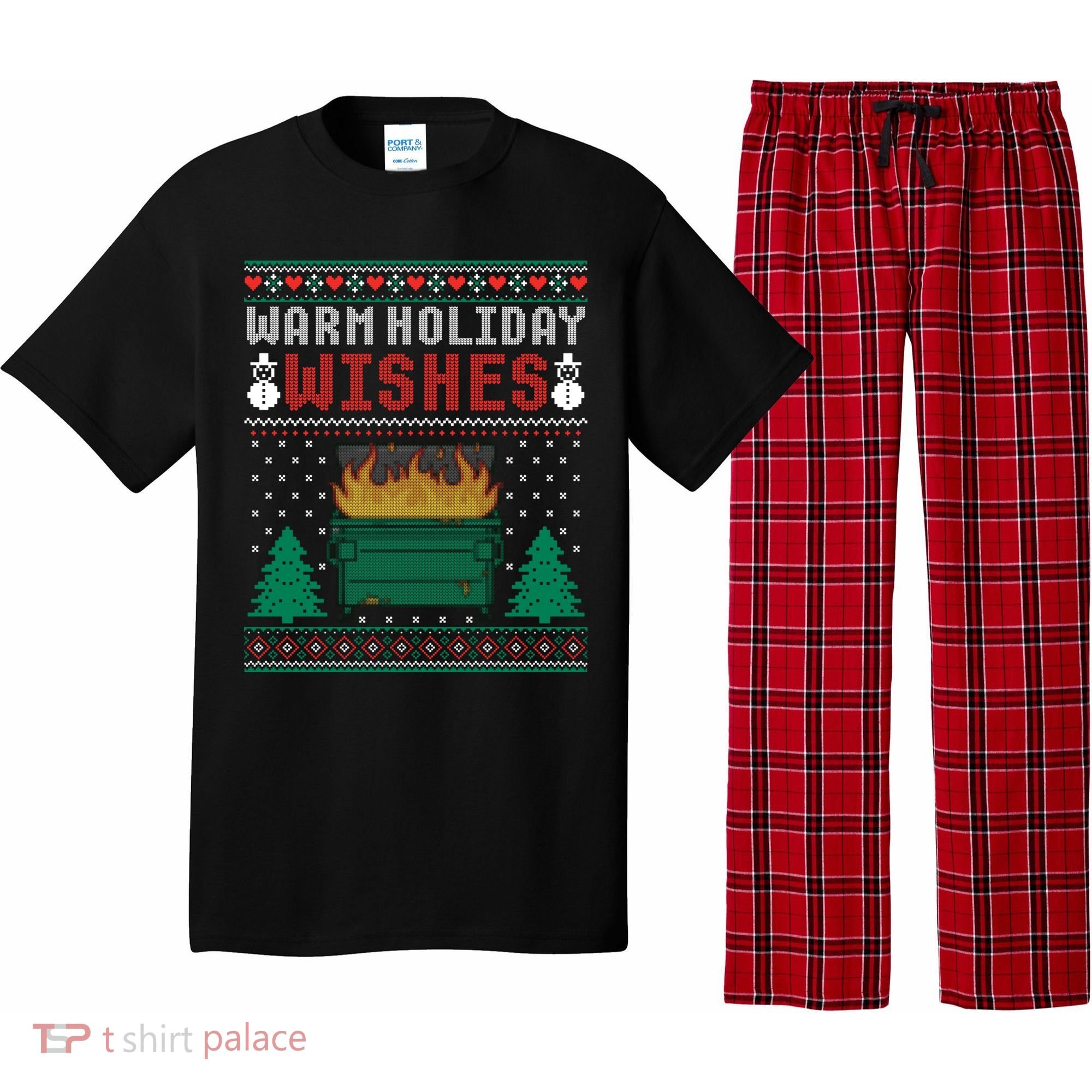 Warm Holiday Wishes Christmas Lights Sweater Dumpster Fire Pajama Set