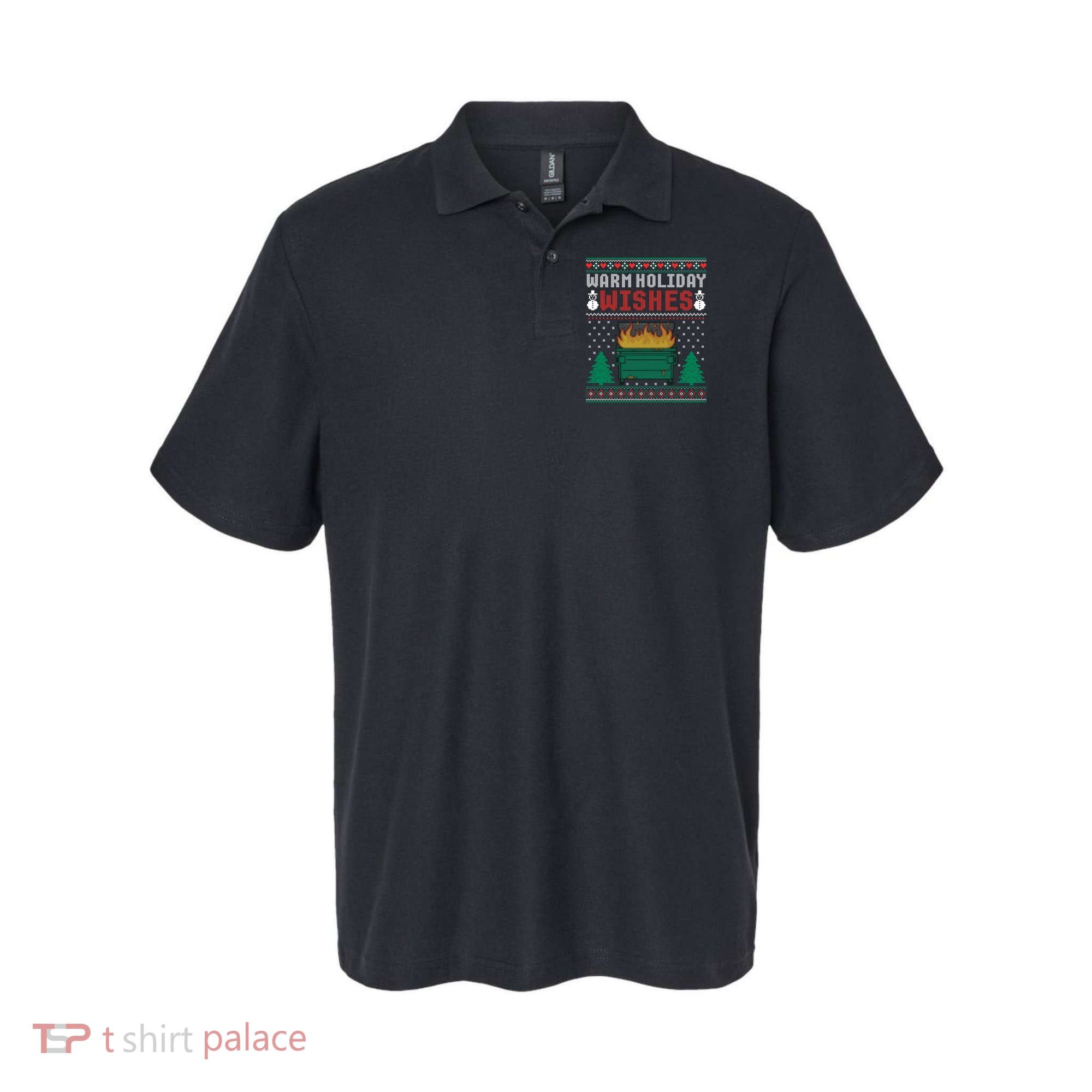 Warm Holiday Wishes Christmas Lights Sweater Dumpster Fire Polo