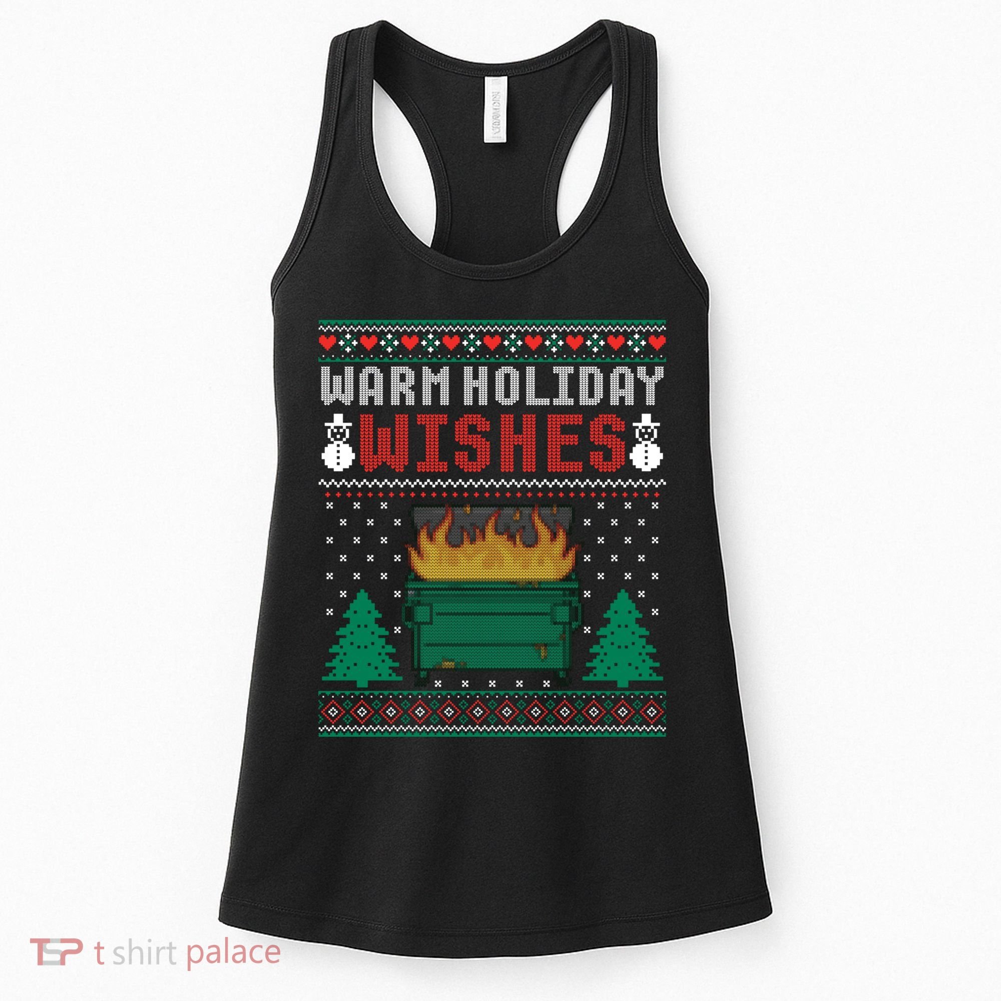 Warm Holiday Wishes Christmas Lights Sweater Dumpster Fire Women's Tank Top