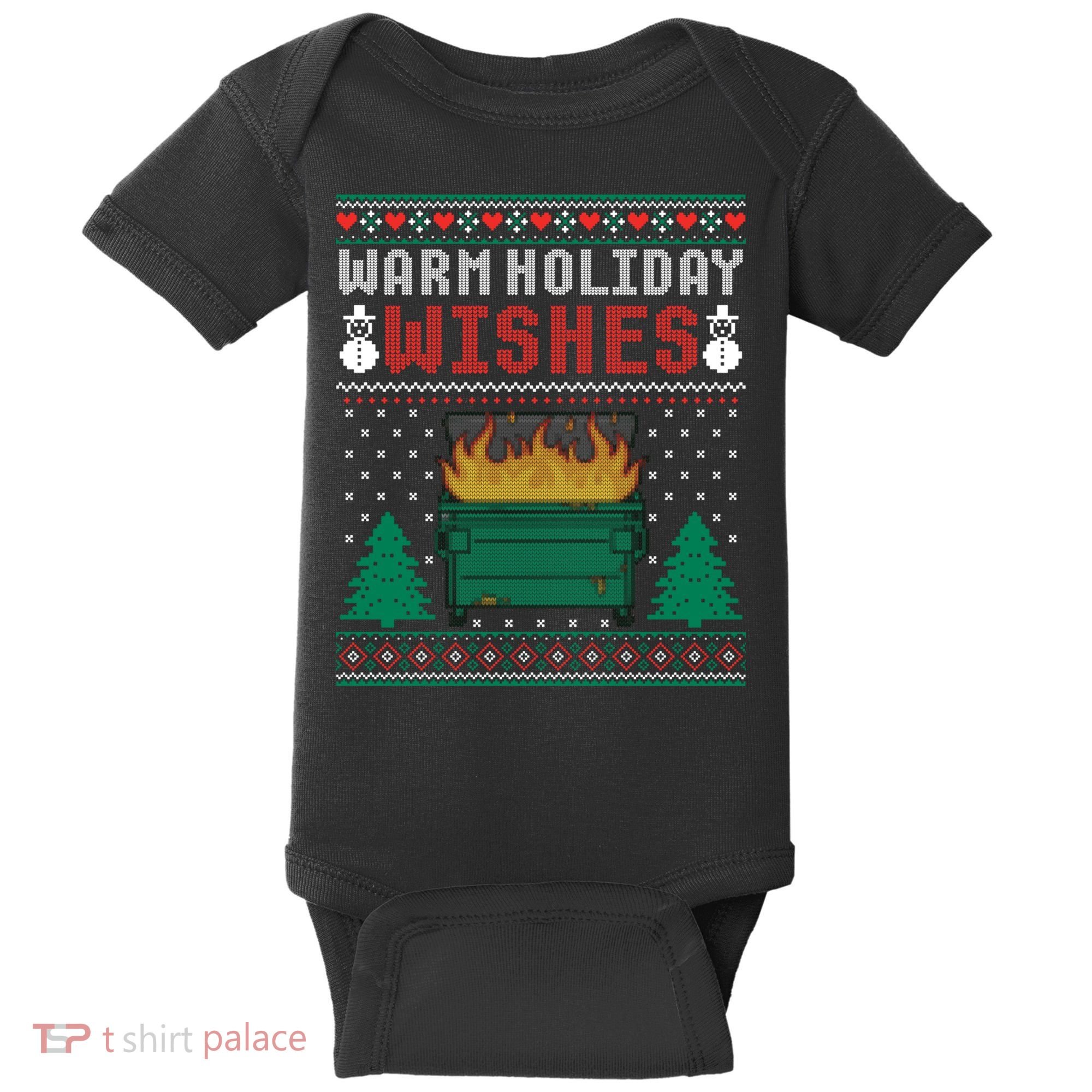 Warm Holiday Wishes Christmas Lights Sweater Dumpster Fire Baby Bodysuit