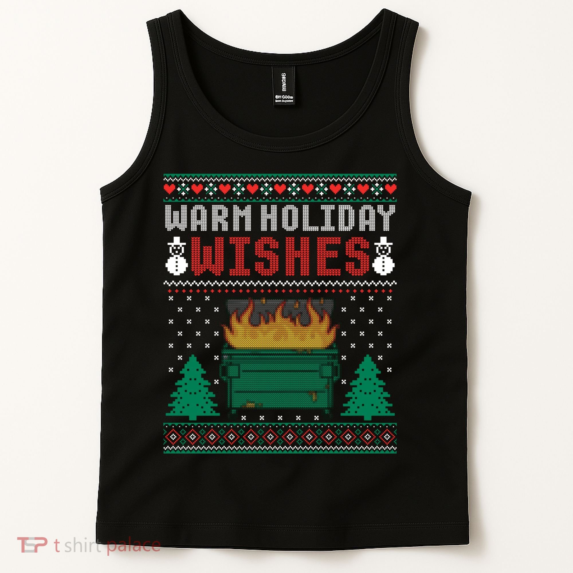 Warm Holiday Wishes Christmas Lights Sweater Dumpster Fire Tank Top