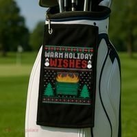 Warm Holiday Wishes Christmas Lights Sweater Dumpster Fire Golf Towel thumb 2