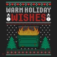 Warm Holiday Wishes Christmas Lights Sweater Dumpster Fire Golf Towel thumb 3