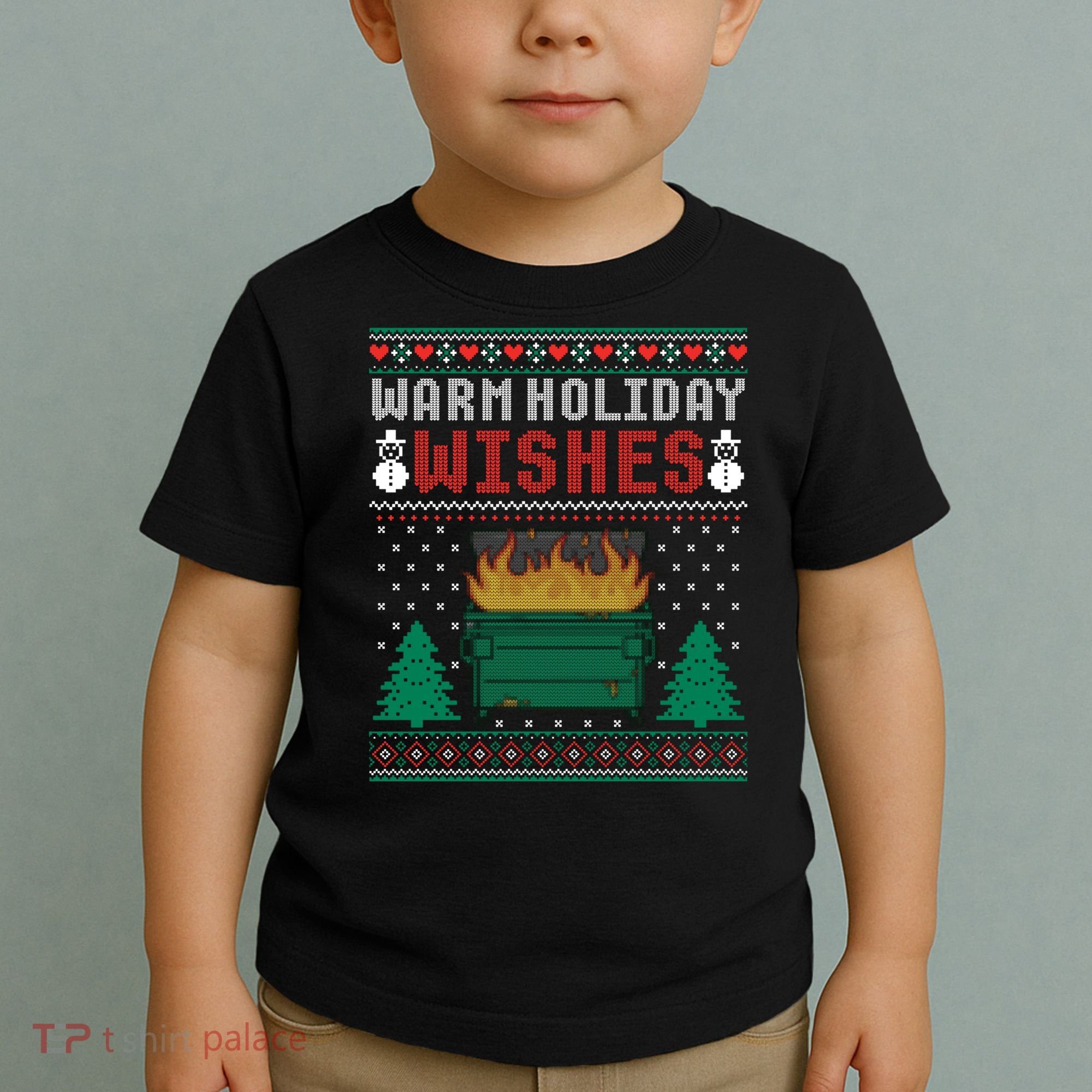 Warm Holiday Wishes Christmas Lights Sweater Dumpster Fire Toddler T-Shirt