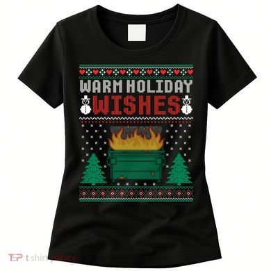 Warm Holiday Wishes Christmas Lights Sweater Dumpster Fire Women's T-Shirt