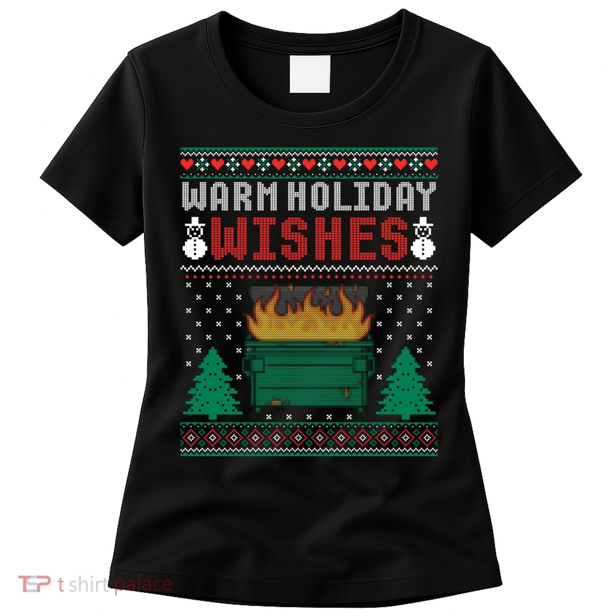 Warm Holiday Wishes Christmas Lights Sweater Dumpster Fire Women's T-Shirt