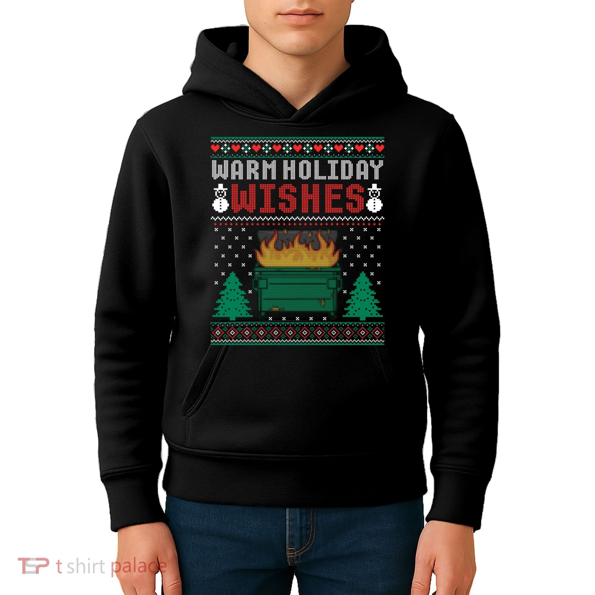 Warm Holiday Wishes Christmas Lights Sweater Dumpster Fire Kids Hoodie
