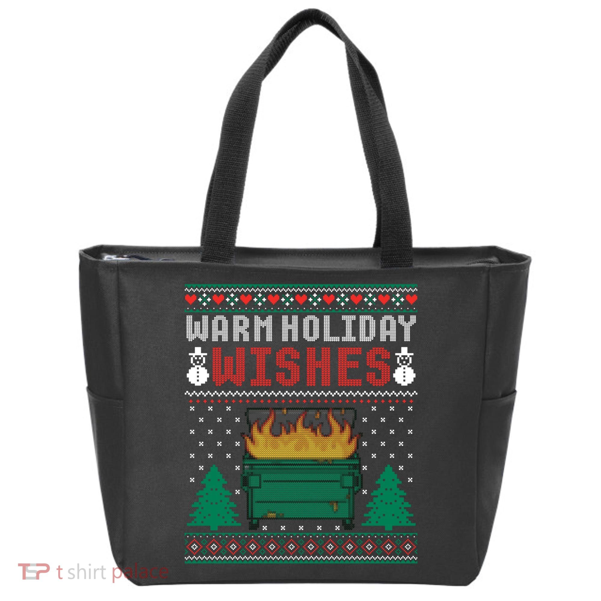 Warm Holiday Wishes Christmas Lights Sweater Dumpster Fire Tote Bag