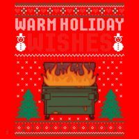 Warm Holiday Wishes Christmas Lights Sweater Dumpster Fire Santa Hat thumb 1