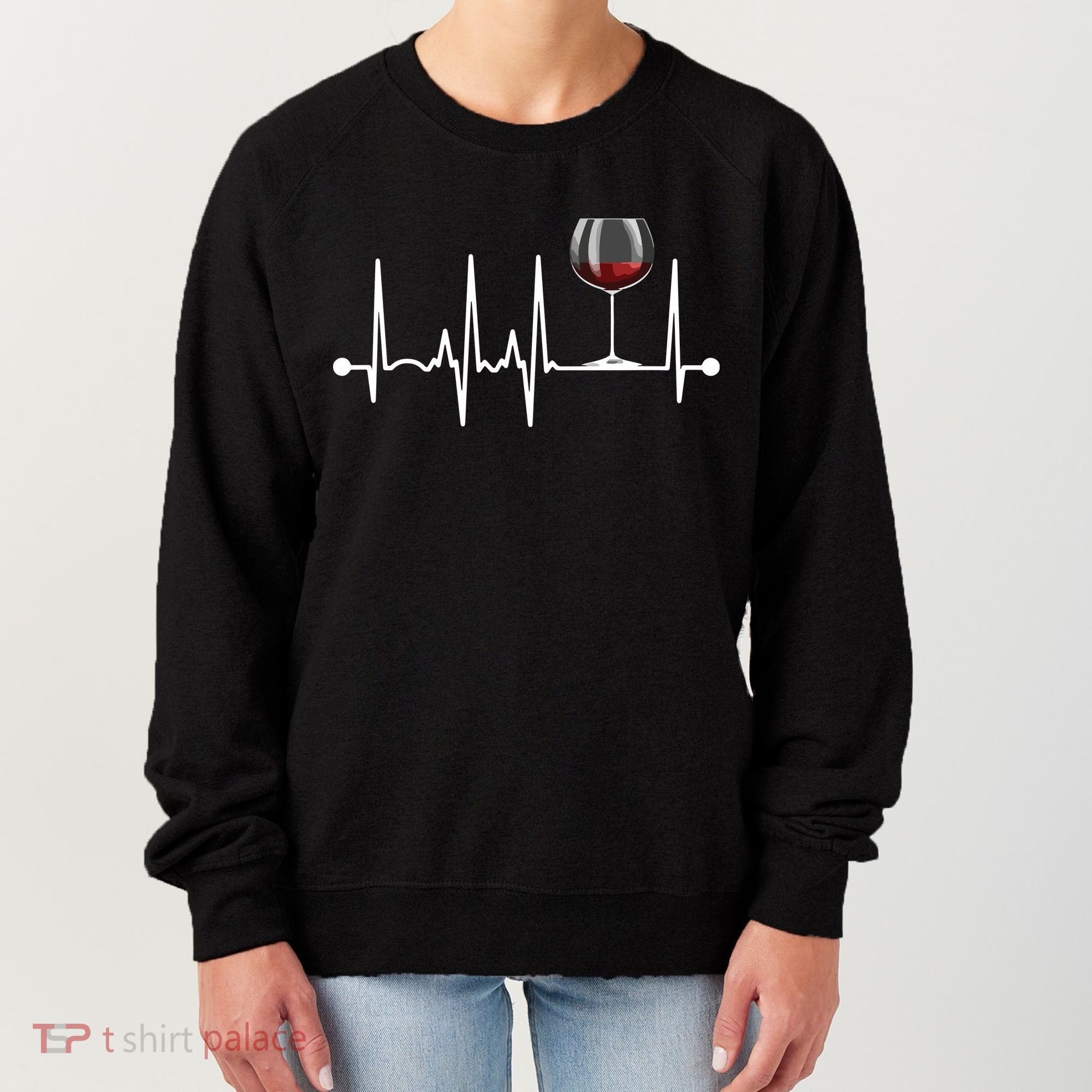 Wine Heartbeat Wine Drinker Lover Tasting Gift Wine Glass Women's Sweatshirt