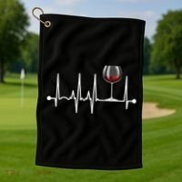 Wine Heartbeat Wine Drinker Lover Tasting Gift Wine Glass Golf Towel thumb 1