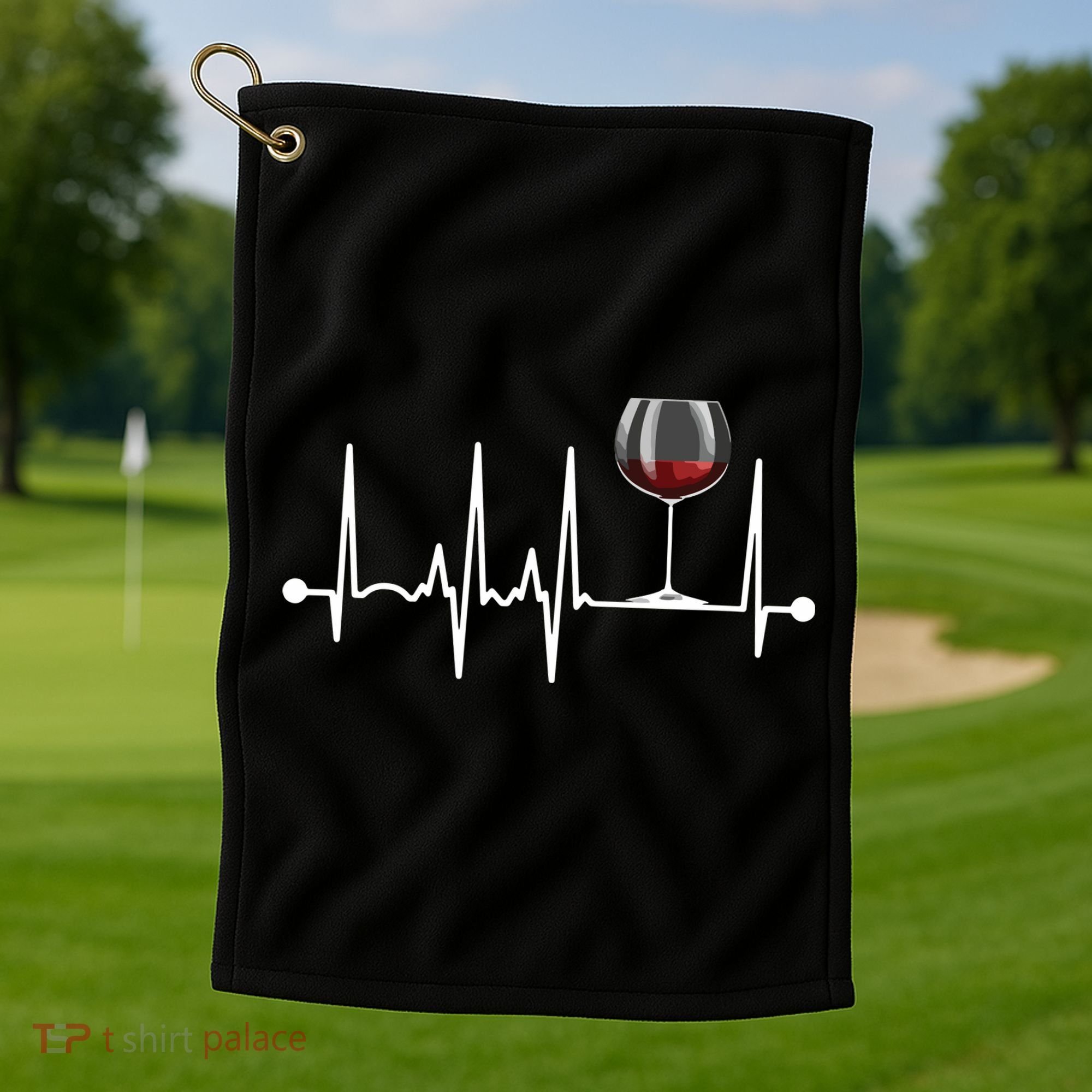 Wine Heartbeat Wine Drinker Lover Tasting Gift Wine Glass Golf Towel