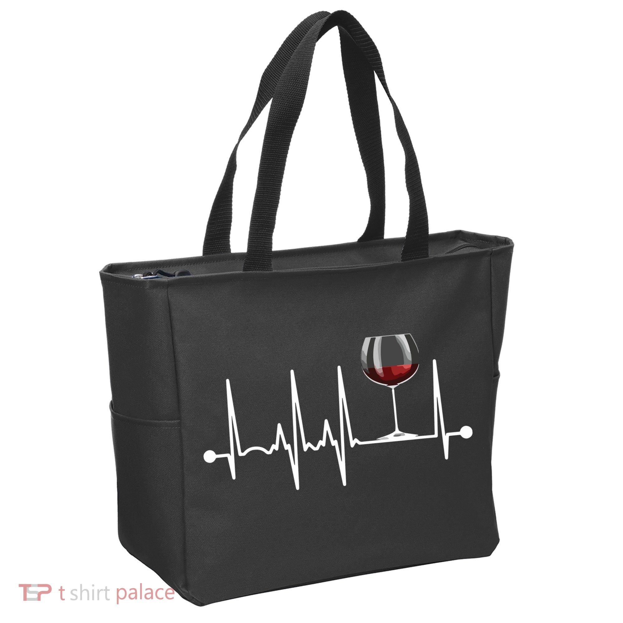 Wine Heartbeat Wine Drinker Lover Tasting Gift Wine Glass Tote Bag