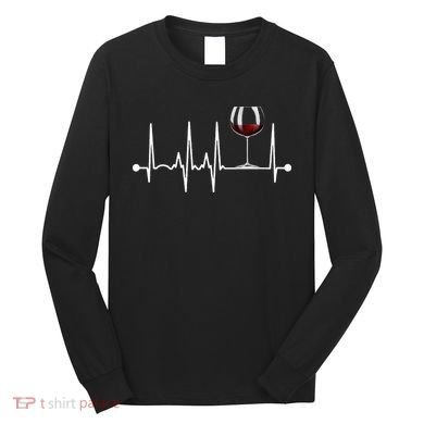 Wine Heartbeat Wine Drinker Lover Tasting Gift Wine Glass Long Sleeve Shirt