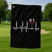Wine Heartbeat Wine Drinker Lover Tasting Gift Wine Glass Golf Towel thumb 1