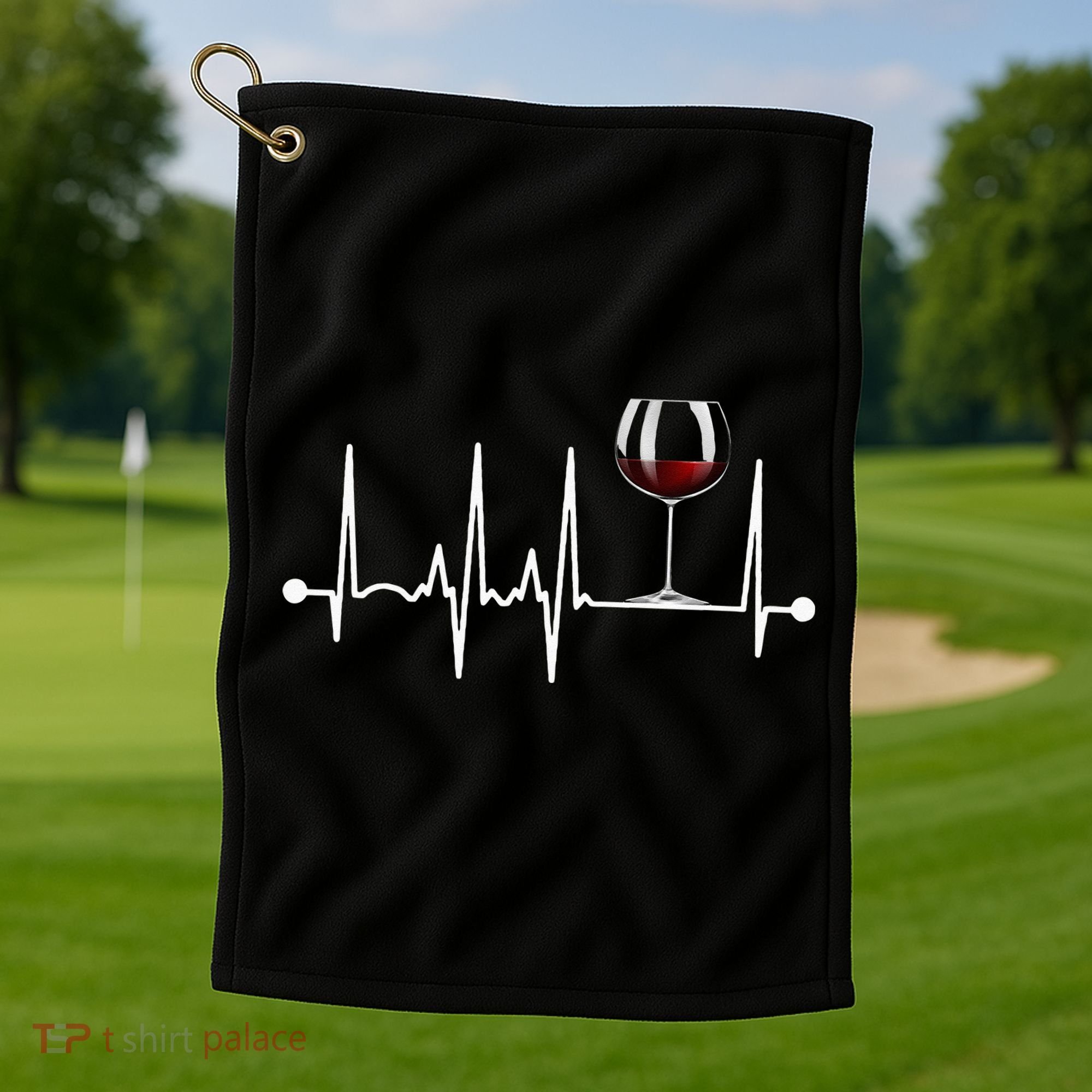 Wine Heartbeat Wine Drinker Lover Tasting Gift Wine Glass Golf Towel