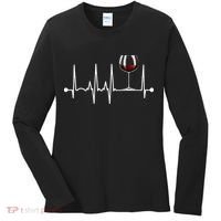 Wine Heartbeat Wine Drinker Lover Tasting Gift Wine Glass Women's Long Sleeve Shirt thumb 0