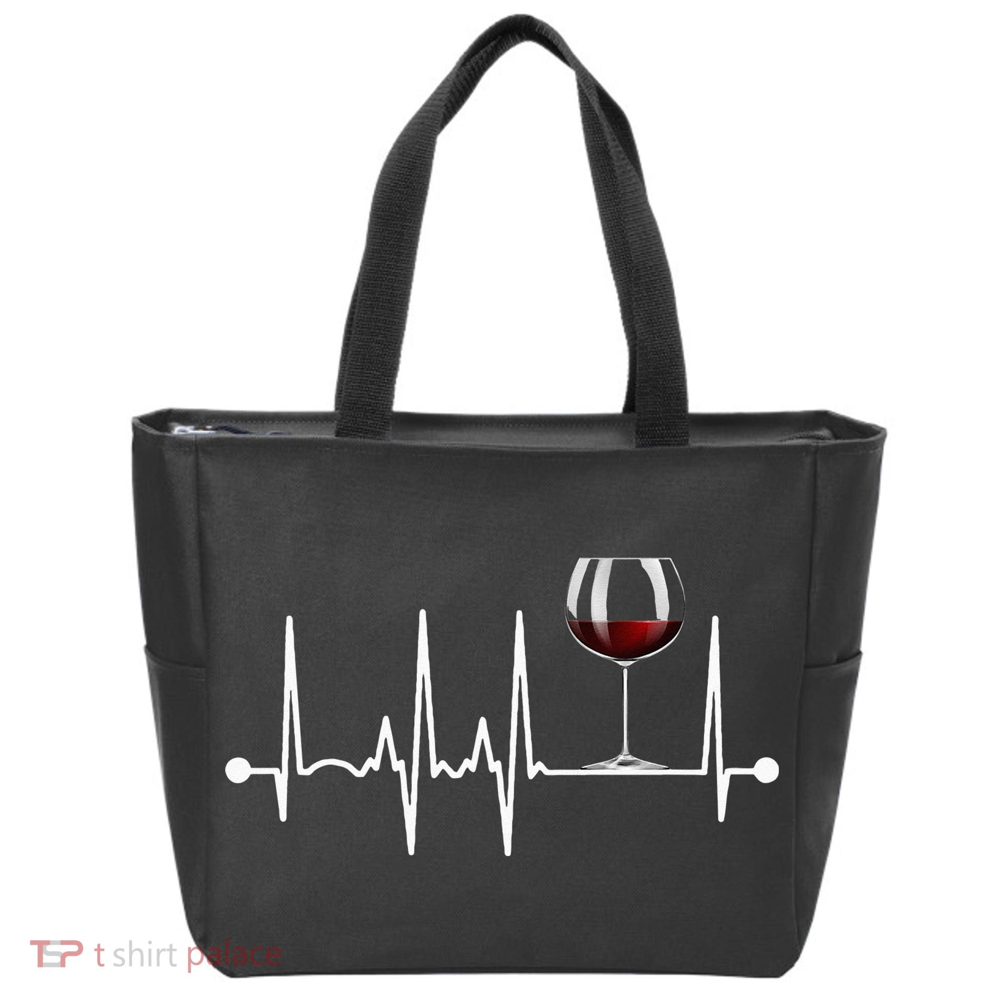 Wine Heartbeat Wine Drinker Lover Tasting Gift Wine Glass Tote Bag
