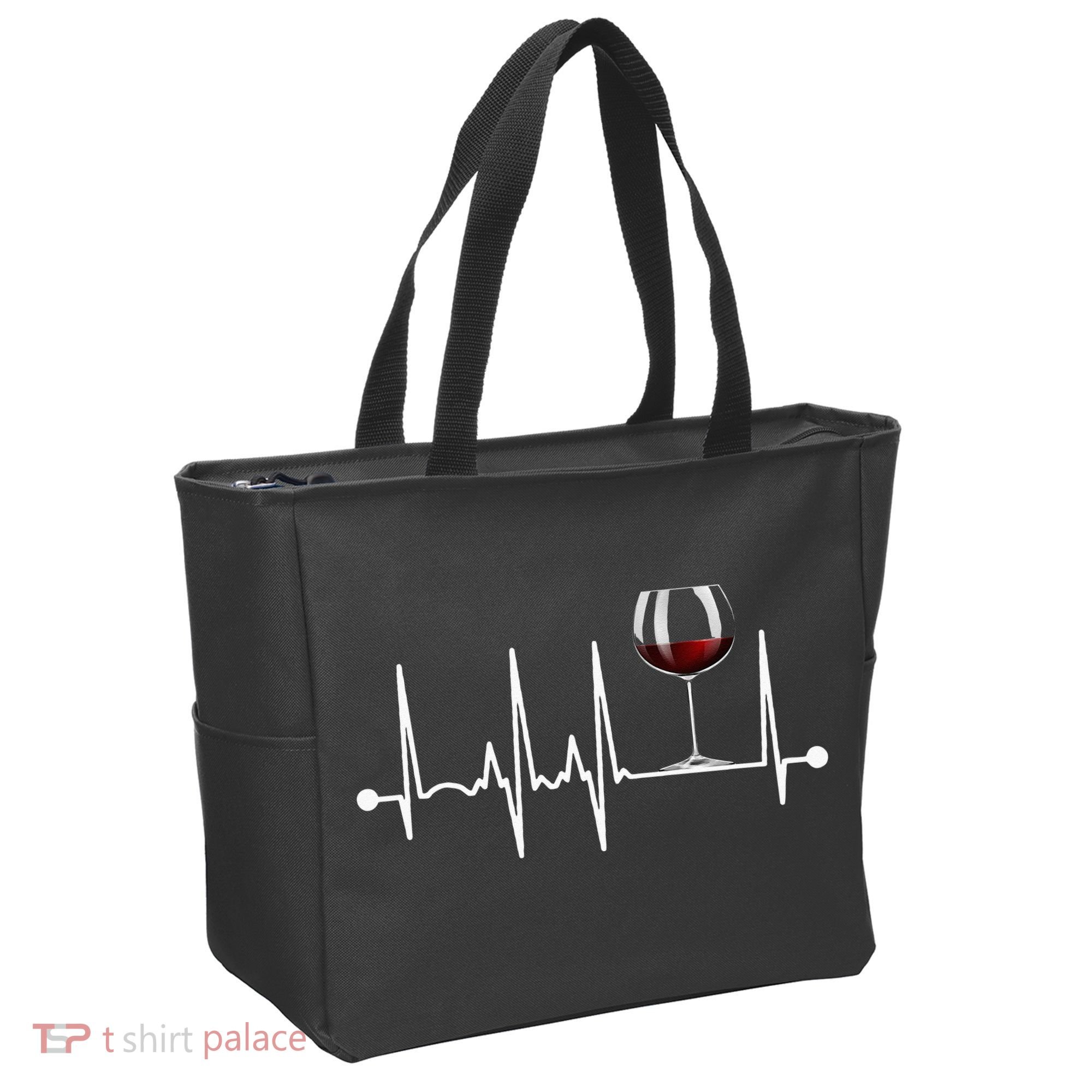 Wine Heartbeat Wine Drinker Lover Tasting Gift Wine Glass Tote Bag