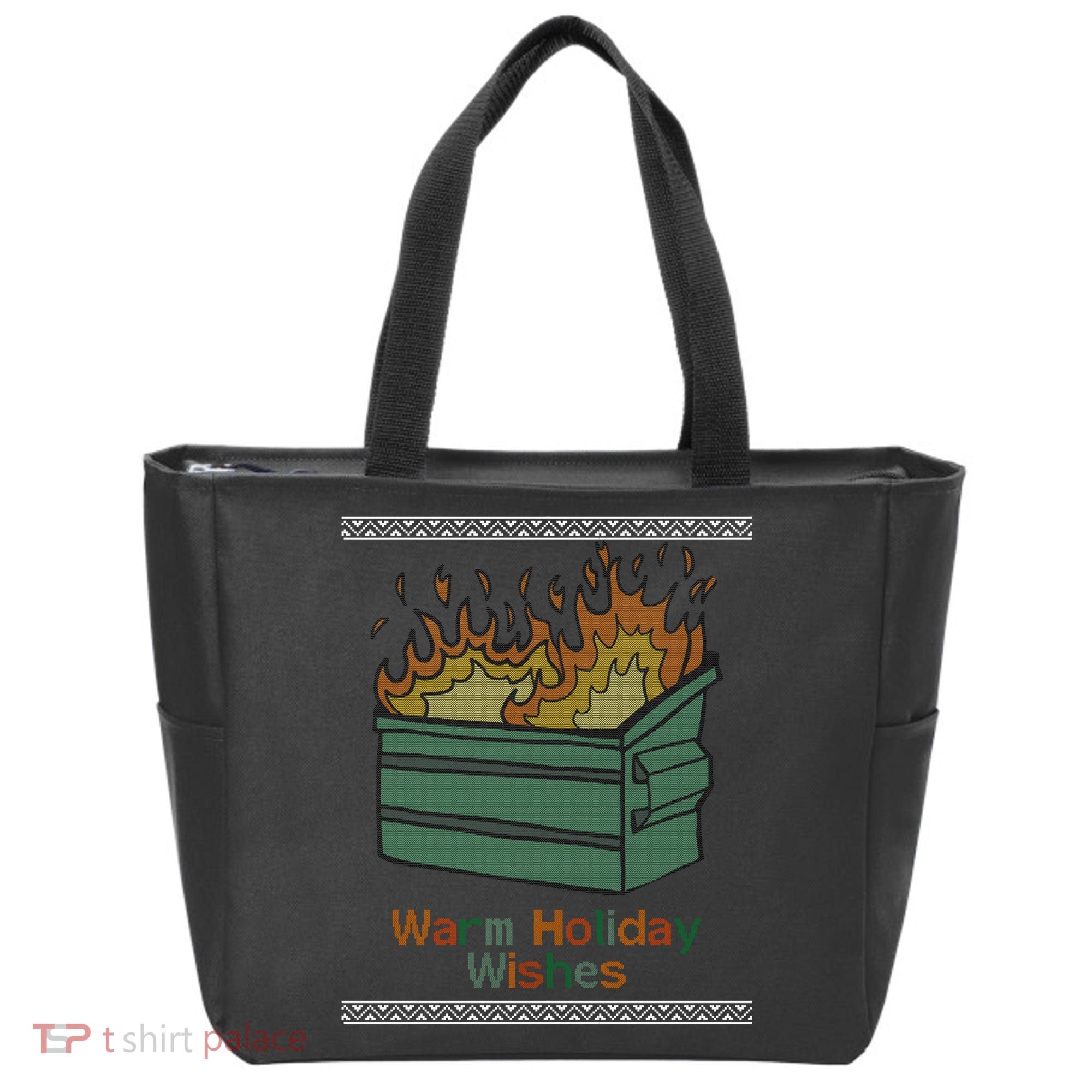 Warm Holiday Wishes Trash Can Flame Ugly Christmas Tote Bag