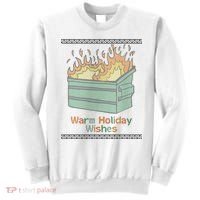 Warm Holiday Wishes Trash Can Flame Ugly Christmas Sweatshirt thumb 0