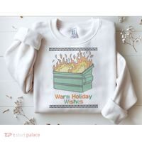 Warm Holiday Wishes Trash Can Flame Ugly Christmas Sweatshirt thumb 2