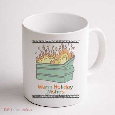 Warm Holiday Wishes Trash Can Flame Ugly Christmas Coffee Mug back