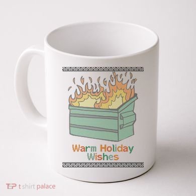 Warm Holiday Wishes Trash Can Flame Ugly Christmas Coffee Mug