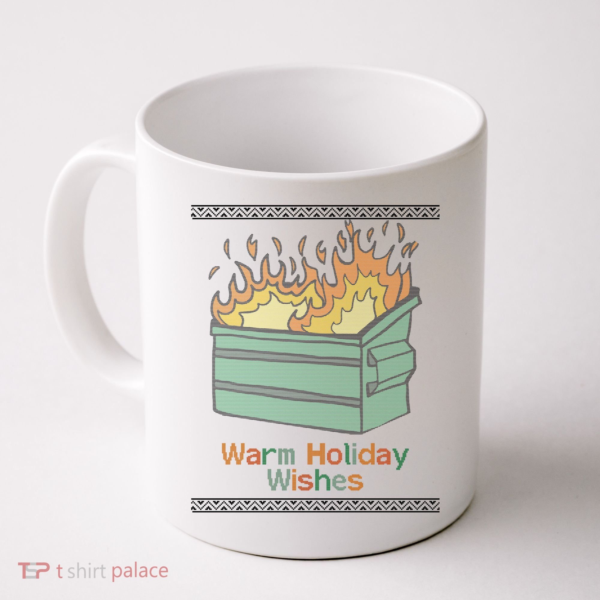 Warm Holiday Wishes Trash Can Flame Ugly Christmas Coffee Mug