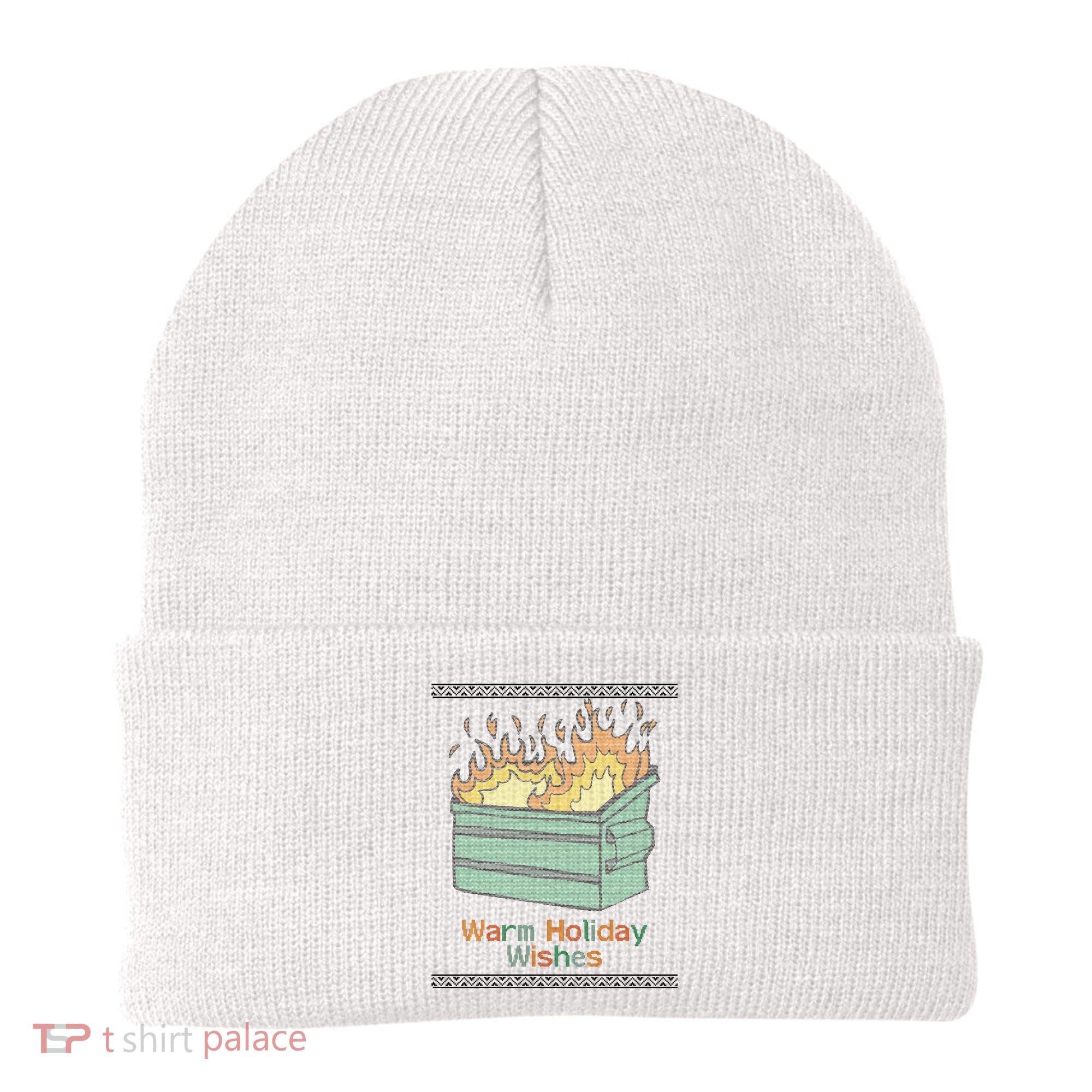 Warm Holiday Wishes Trash Can Flame Ugly Christmas Beanie