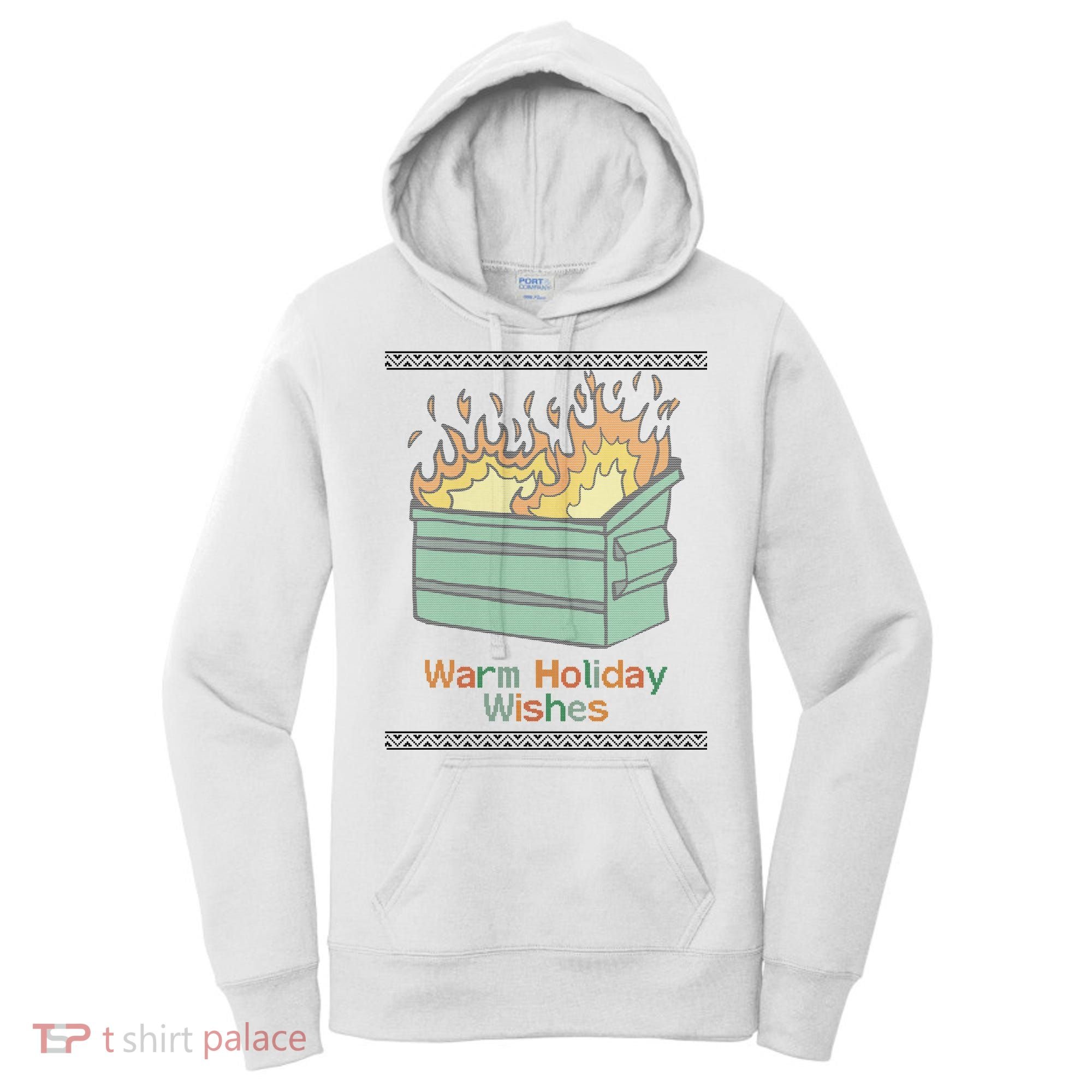 Warm Holiday Wishes Trash Can Flame Ugly Christmas Women's Hoodie