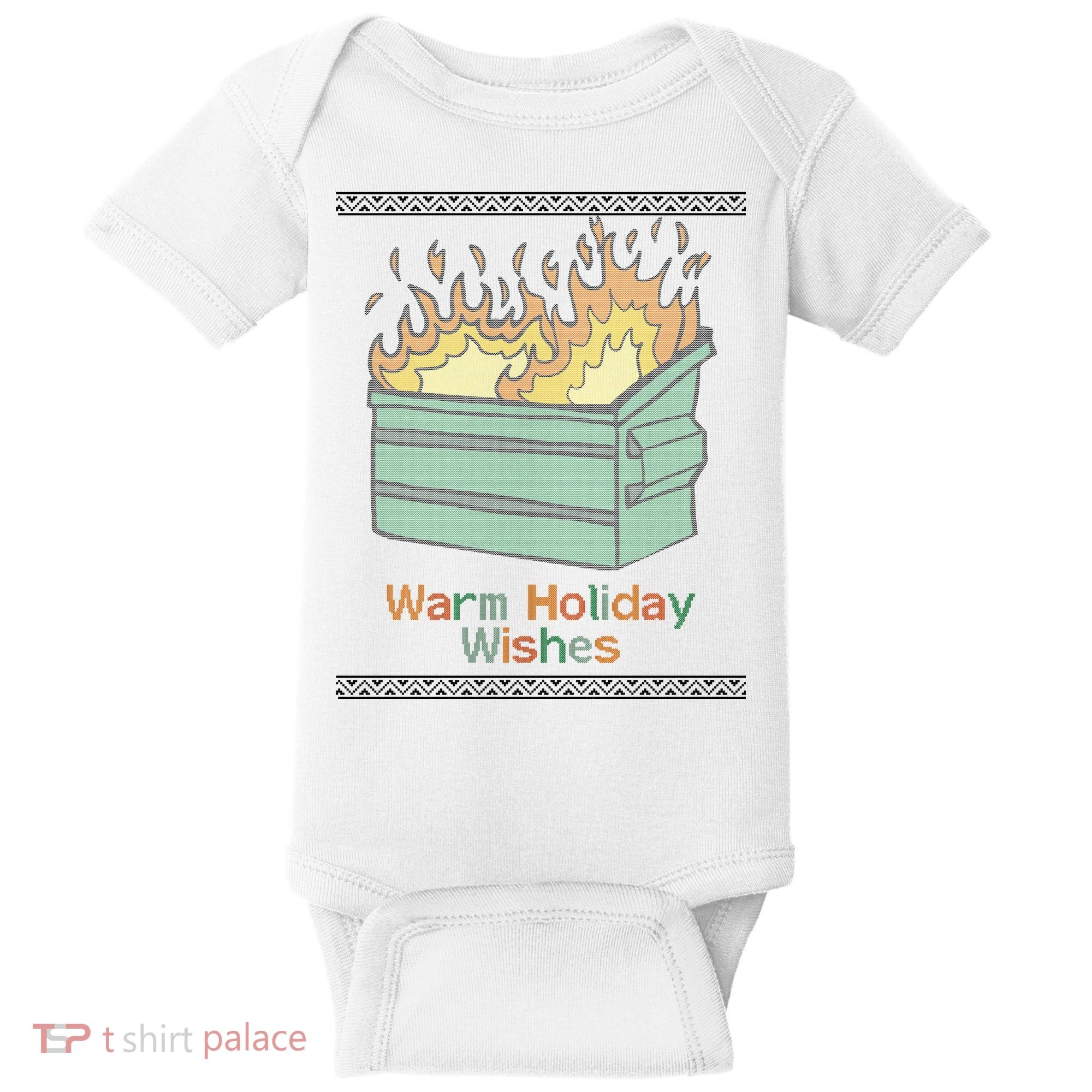 Warm Holiday Wishes Trash Can Flame Ugly Christmas Baby Bodysuit