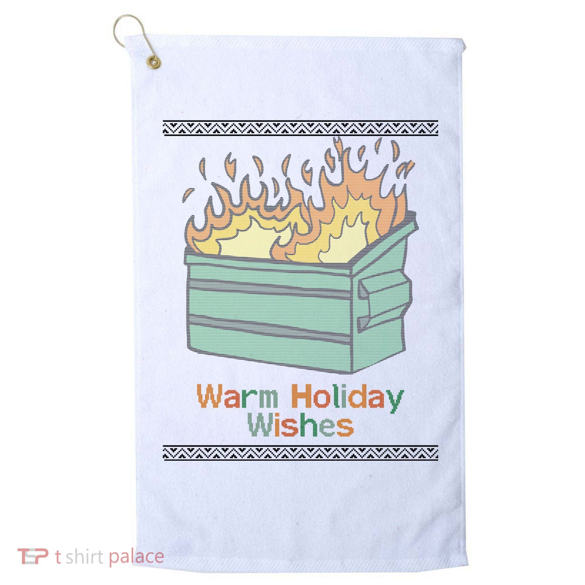 Warm Holiday Wishes Trash Can Flame Ugly Christmas Golf Towel