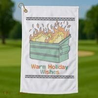 Warm Holiday Wishes Trash Can Flame Ugly Christmas Golf Towel thumb 1