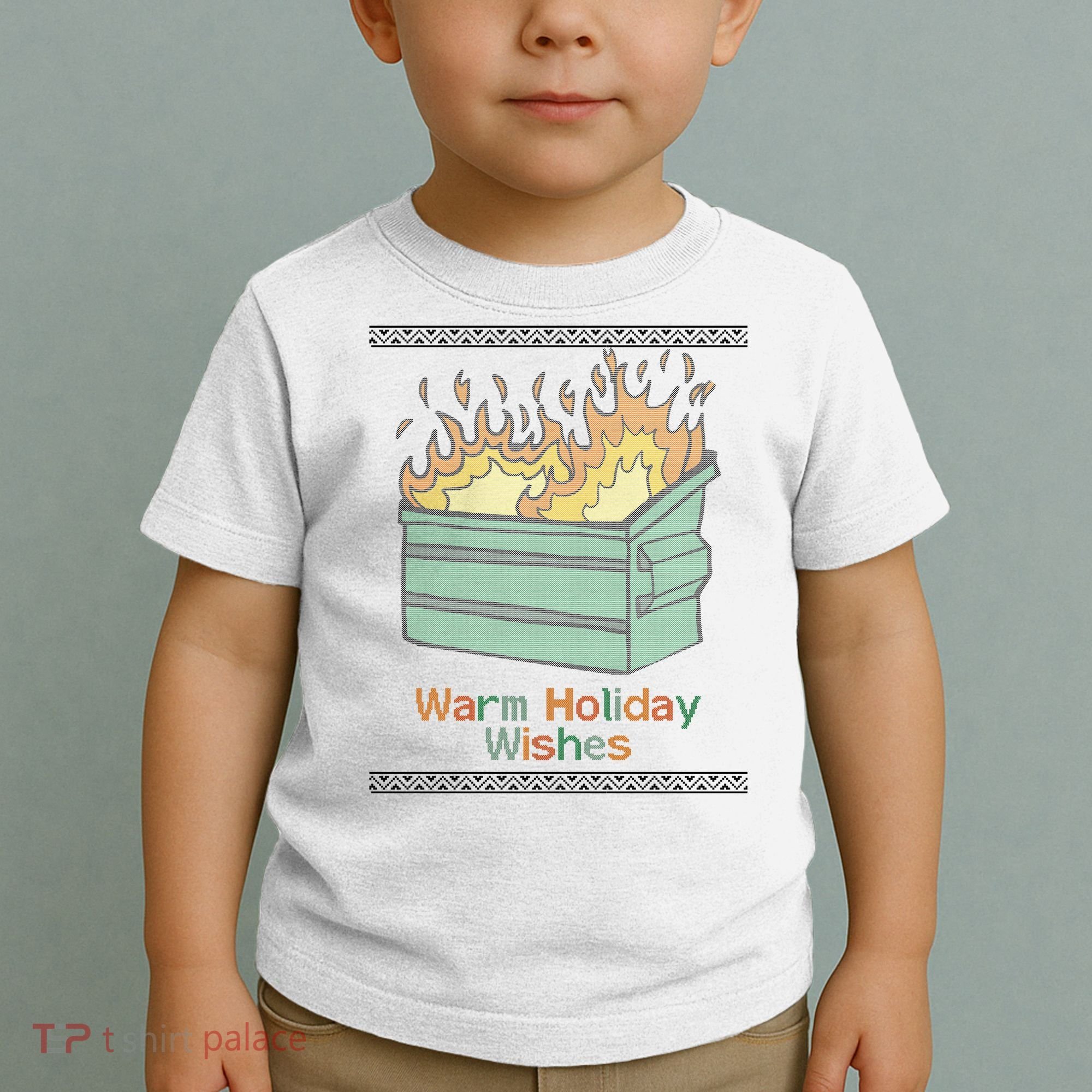 Warm Holiday Wishes Trash Can Flame Ugly Christmas Toddler T-Shirt