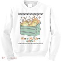 Warm Holiday Wishes Trash Can Flame Ugly Christmas Kids Sweatshirt thumb 0