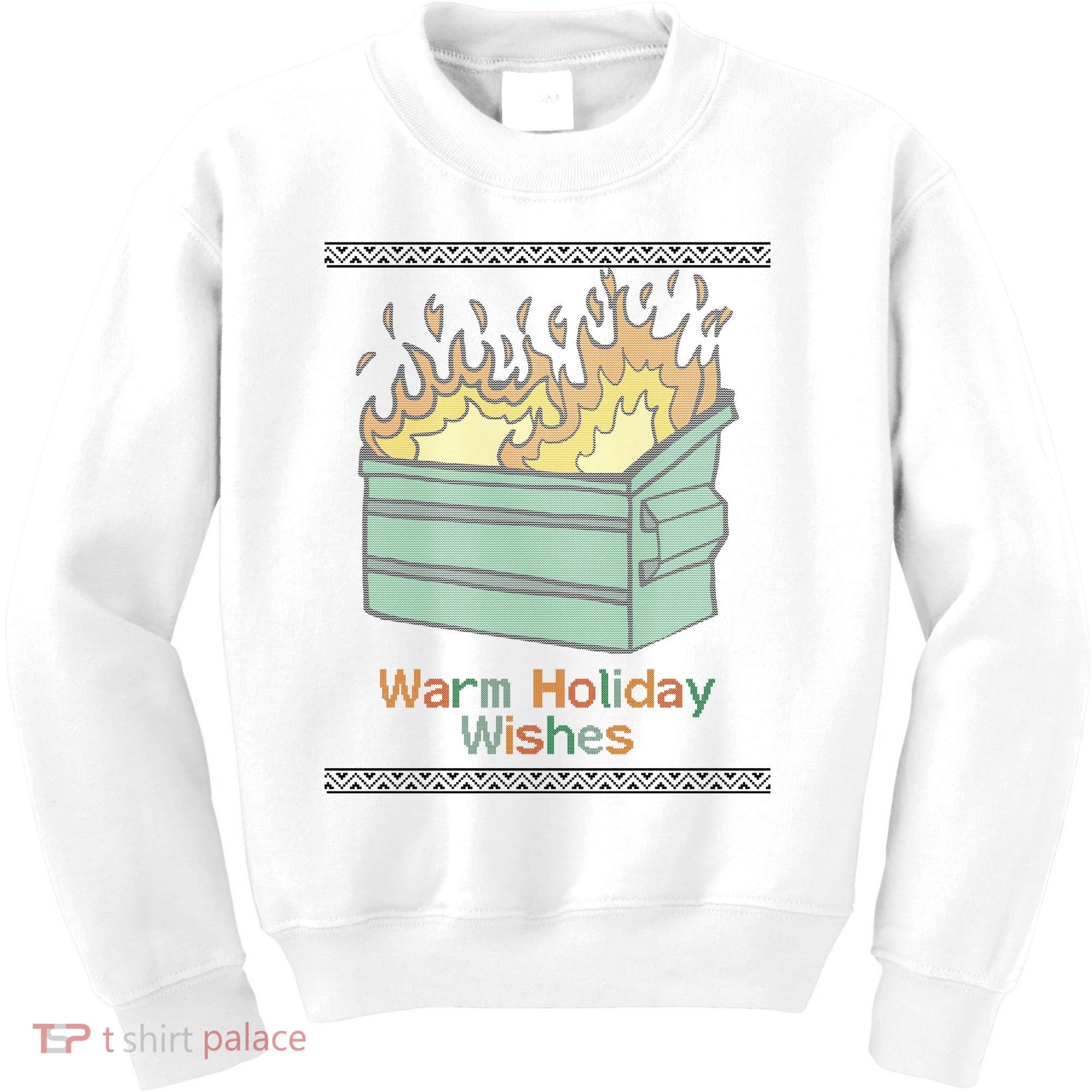 Warm Holiday Wishes Trash Can Flame Ugly Christmas Kids Sweatshirt