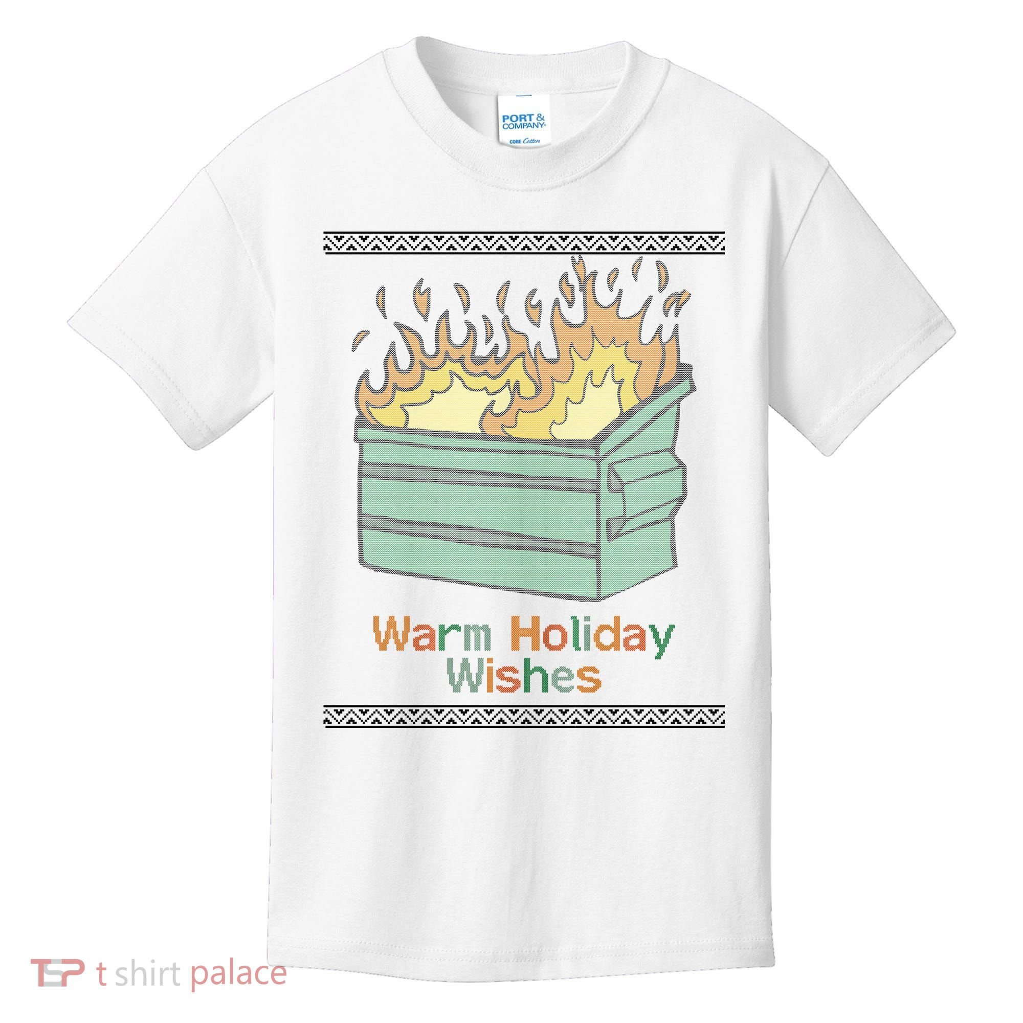 Warm Holiday Wishes Trash Can Flame Ugly Christmas Kids T-Shirt