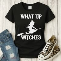 Witch Halloween What Up Witches With A Broomstick Women's T-Shirt thumb 3