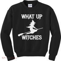Witch Halloween What Up Witches With A Broomstick Kids Sweatshirt thumb 0