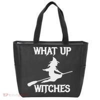 Witch Halloween What Up Witches With A Broomstick Tote Bag thumb 0