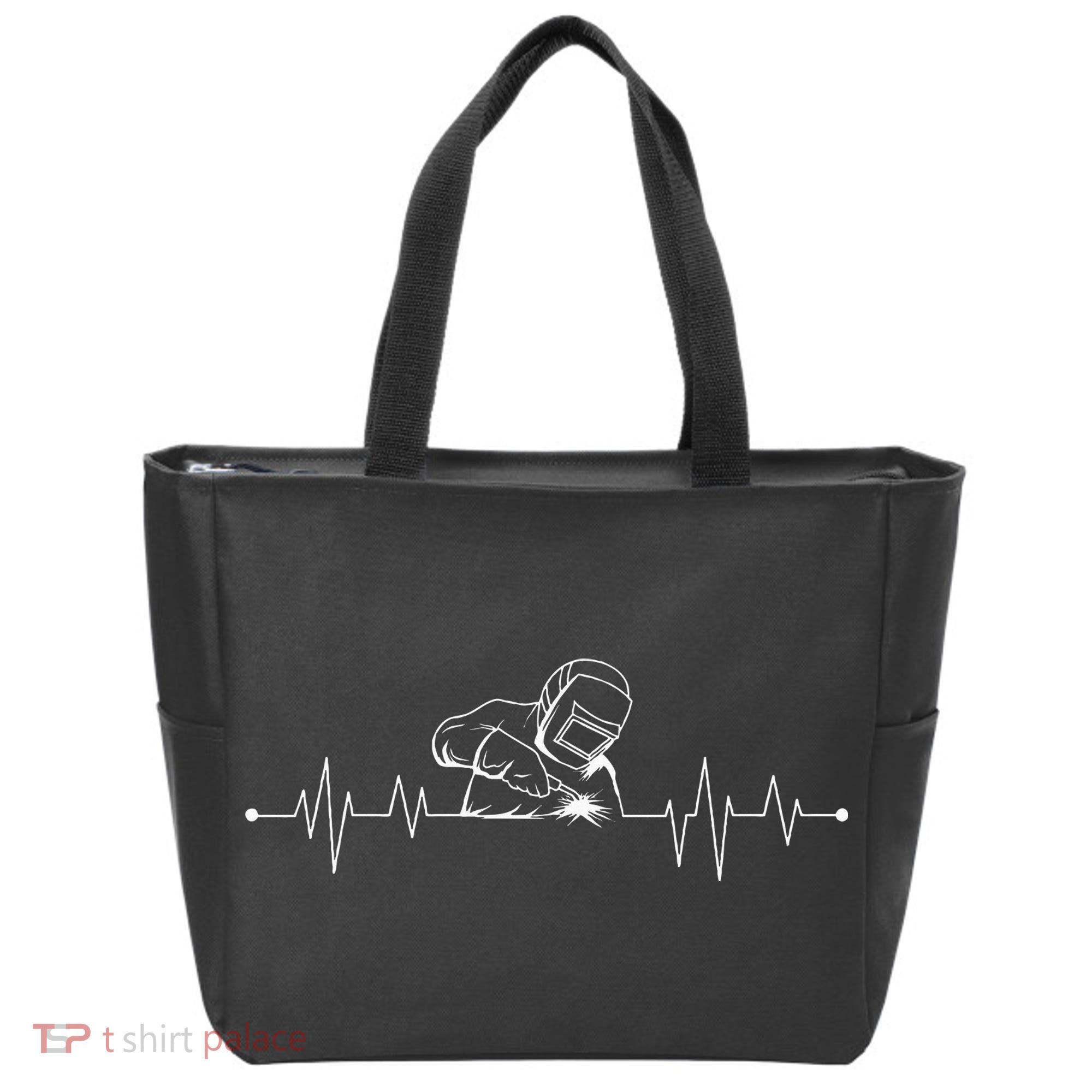 Welding Heartbeat Welder Helmet Metal Fabrication Fusing Mig Tote Bag