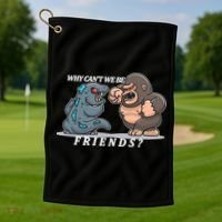 Why Can't We Be Friends Ape Monster Fights Golf Towel thumb 1