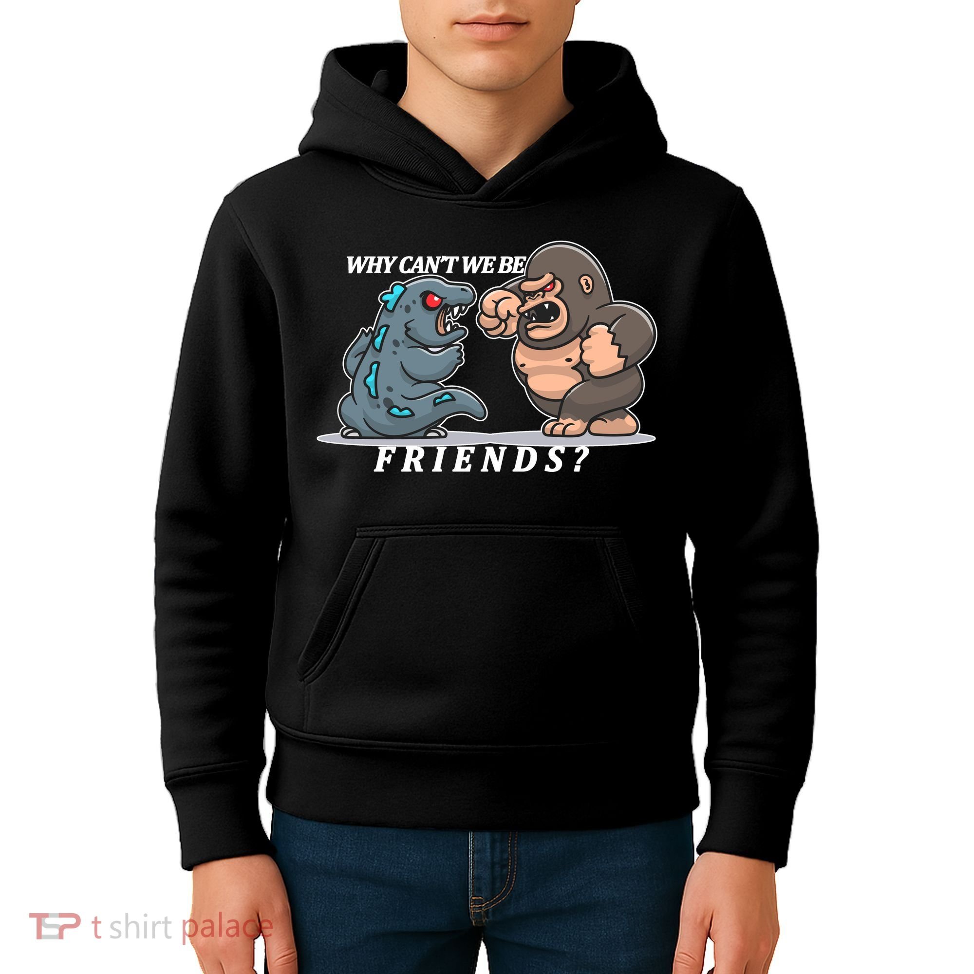 Why Can't We Be Friends Ape Monster Fights Kids Hoodie