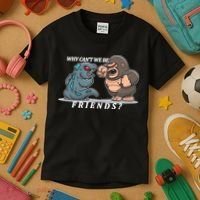 Why Can't We Be Friends Ape Monster Fights Kids T-Shirt thumb 3